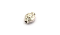 Tiny Silver Spacer Beads, 12 Antique Silver Plated Brass Floral Spacer Beads (6x8mm) N0254