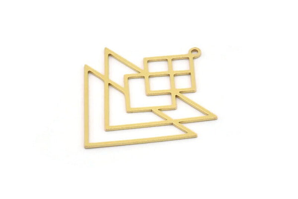 Brass Triangle Charm, 4 Raw Brass Triangle Shaped Charms With 1 Loop, Findings (34x29x0.60mm) SMP0888