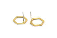 Gold Hexagon Earring, 6 Gold Plated Brass Hexagon Stud Earrings (12x0.90mm) A1636 A1714