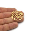 Brass Round Charm, 2 Raw Brass Branch Patterned Round Shaped Charms With 1 Loop, Charm Pendants (37x35x0.60mm) SMP0898