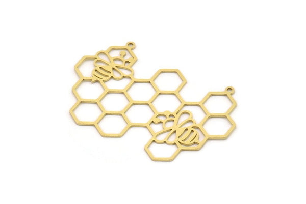 Brass Bee Charm, 2 Raw Brass Honeycomb Charms With 2 Loops, Necklace Findings (31x47x0.60mm) SMP0902