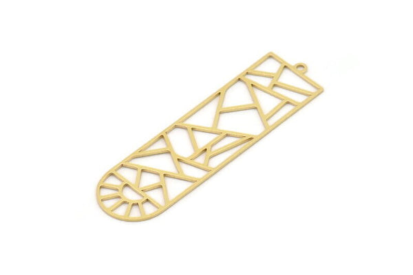 Brass Geometric Charm, 4 Raw Brass D Shape Charm With 1 Loop, Sun Charms, Findings (52x14x0.60mm) SMP0907