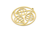 Brass Round Charm, 4 Raw Brass Leaf Patterned Round Shape Charms With 1 Loop, Charm Pendants (32x30x0.60mm) SMP0923