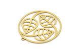 Brass Round Charm, 4 Raw Brass Leaf Patterned Round Shape Charms With 1 Loop, Charm Pendants (32x30x0.60mm) SMP0923