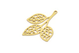 Brass Leaf Charm, 6 Raw Brass Branch Charms With 1 Loop, Charm Pendants (31x24x0.60mm) SMP0933