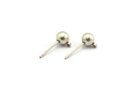 Silver Earring Posts, 6 Antique Silver Plated Brass Ball Pad and 6mm Hole Hook BS 1731 H0585