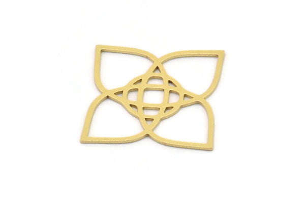 Brass Flower Charm, 6 Raw Brass Flower Charms, Charm Pendants (29x20x0.60mm) SMP0939