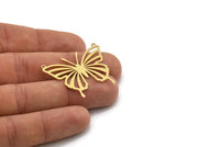 Brass Butterfly Charm, 4 Raw Brass Butterfly Charms With 2 Loops, Necklace Findings (31x37x0.60mm) SMP0942
