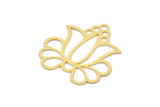 Brass Flower Charm, 2 Raw Brass Lotus Flower Charms With 1 Loop, Findings (36x34x0.60mm) SMP0946