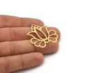 Brass Flower Charm, 2 Raw Brass Lotus Flower Charms With 1 Loop, Findings (36x34x0.60mm) SMP0946