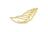 Brass Feather Charm, 4 Raw Brass Feather Charms With 1 Loop, Findings (39x18x0.60mm) SMP0949