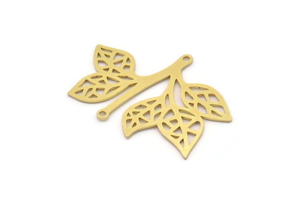Brass Leaf Charm, 6 Raw Brass Leaf Charms With 2 Loops, Connectors (25x34x0.60mm) SMP0954