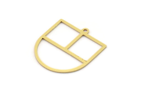 Brass D Shaped Charm, 6 Raw Brass D Shaped Charms With 1 Loop, Earrings, Findings (22x20x0.60mm) SMP0957