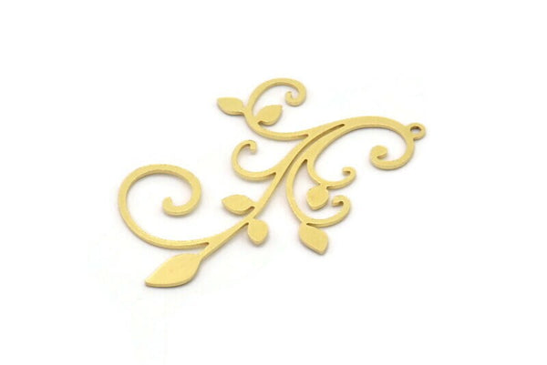 Brass Leaf Charm, 8 Raw Brass Branch Charms With 1 Loop, Charm Pendants (41x30x0.60mm) SMP0962