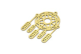 Brass Round Charm, 4 Raw Brass Round Charms With 1 Loop, Fringed Charms, Flower Findings (39x28x0.60mm) SMP0653