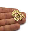 Brass Round Charm, 4 Raw Brass Round Charms With 1 Loop, Fringed Charms, Flower Findings (39x28x0.60mm) SMP0653
