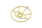 Brass Geometric Charm, 2 Raw Brass Round Charms With 1 Loop, Findings (34x32x0.60mm) SMP0665