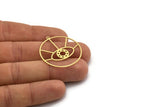 Brass Geometric Charm, 2 Raw Brass Round Charms With 1 Loop, Findings (34x32x0.60mm) SMP0665