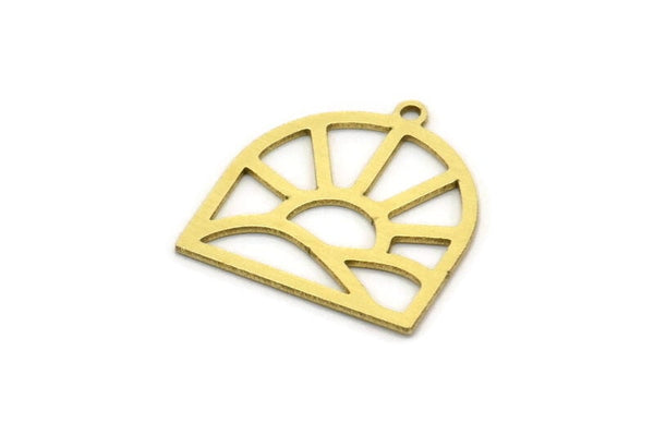Brass Sun Charm, 6 Raw Brass Rising Sun Shaped Charms With 1 Loop, Earring Findings (19x18x0.60mm) SMP0673