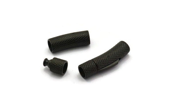 Leather Cord Clasp, Stainless Steel Black Clasp For 6mm Leather Cord (31x8mm) D1492