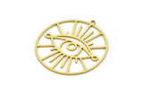 Brass Eye Charm, 2 Raw Brass Eye Patterned Round Shaped Charms With 1 Loop, Earring Charms, Findings (34x32x0.60mm) SMP0685