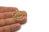 Brass Eye Charm, 2 Raw Brass Eye Patterned Round Shaped Charms With 1 Loop, Earring Charms, Findings (34x32x0.60mm) SMP0685