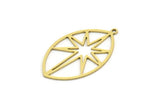 Brass Marquise Charm, 4 Raw Brass Pole Star Patterned Marquise Shaped Charms With 1 Loop, North Star Charms, Findings (32x19x0.60mm) SMP0691