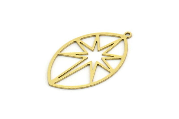 Brass Marquise Charm, 4 Raw Brass Pole Star Patterned Marquise Shaped Charms With 1 Loop, North Star Charms, Findings (32x19x0.60mm) SMP0691