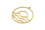 Brass Round Charm, 4 Raw Brass Rising Sun And Wavy Patterned Round Shaped Charms With 1 Loop, Charm Pendants (33x31x0.80mm) SMP0693