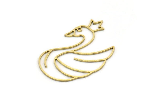 Brass Swan Charm, 4 Raw Brass Swan Shaped Charms, Findings (42x27x0.80mm) SMP0702