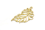 Brass Feather Charm, 4 Raw Brass Feather Charms With 1 Loop, Findings (38x21x0.60mm) SMP0705