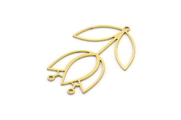 Brass Tulip Charm, 4 Raw Brass Tulip Charms With 3 Loops, Pendant Charms, Findings (41x28x0.60mm) SMP0718