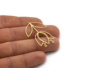 Brass Tulip Charm, 4 Raw Brass Tulip Charms With 3 Loops, Pendant Charms, Findings (41x28x0.60mm) SMP0718