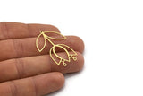 Brass Tulip Charm, 4 Raw Brass Tulip Charms With 3 Loops, Pendant Charms, Findings (41x28x0.60mm) SMP0718