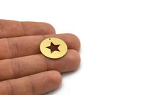Brass Round Charm, 6 Raw Brass Star Charms With 1 Hole, Pendants, Findings (22x0.80mm) SMP0719