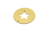 Brass Round Charm, 6 Raw Brass Star Charms With 1 Hole, Pendants, Findings (22x0.80mm) SMP0719
