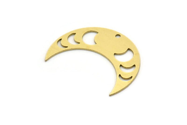 Brass Moon Charm, 8 Raw Brass Crescent Moon Charms With 1 Hole, Moon Phases Charms, Findings (29x10x0.60mm) SMP0720