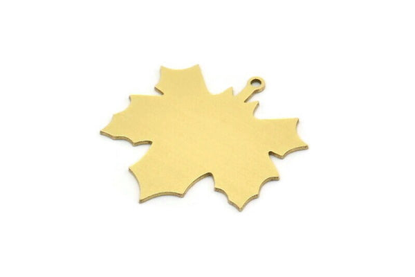 Brass Leaf Charm, 6 Raw Brass Plane Tree Leaf Charms With 1 Loop, Findings (27x25x0.60mm) SMP0725