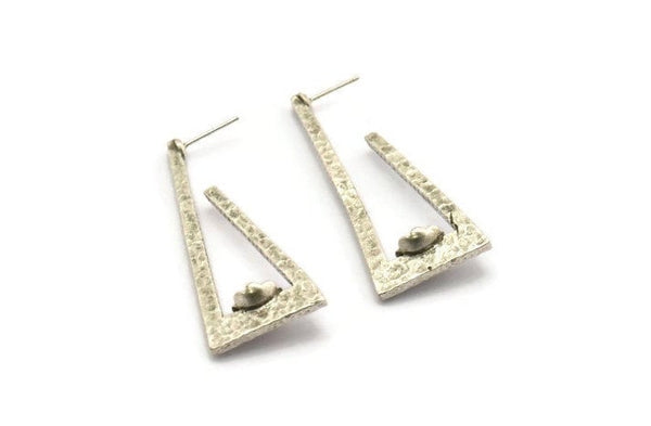 Earring Studs, 2 Antique Silver Plated Brass - Triangle Shaped Stud Earrings With Pad For 7mm Stone (48x20x2mm) N2412 H0227