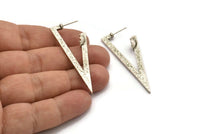 Earring Studs, 2 Antique Silver Plated Brass - Triangle Shaped Stud Earrings With Pad For 7mm Stone (55x20x1.8mm) N2418 H0186
