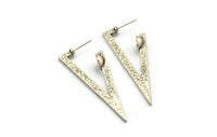 Earring Studs, 2 Antique Silver Plated Brass - Triangle Shaped Stud Earrings With Pad For 7mm Stone (55x20x1.8mm) N2418 H0186