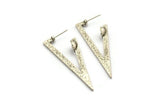 Earring Studs, 2 Antique Silver Plated Brass - Triangle Shaped Stud Earrings With Pad For 7mm Stone (55x20x1.8mm) N2418 H0186