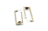 Earring Studs, 2 Antique Silver Plated Brass - Rectangle Shaped Stud Earrings With Pad For 7mm Stone (46x18x1.8mm) N2414 H0411