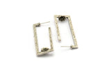 Earring Studs, 2 Antique Silver Plated Brass - Rectangle Shaped Stud Earrings With Pad For 7mm Stone (46x18x1.8mm) N2414 H0411