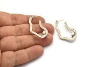Earring Studs, 2 Antique Silver Plated Brass - Irregular Shaped Stud Earrings With Pad For 7mm Stone (43x23x1.8mm) N2417 H0457
