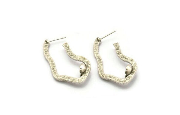 Earring Studs, 2 Antique Silver Plated Brass - Irregular Shaped Stud Earrings With Pad For 7mm Stone (43x23x1.8mm) N2417 H0457