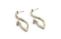 Earring Studs, 2 Antique Silver Plated Brass - Irregular Shaped Stud Earrings With Pad For 7mm Stone (47x17x1.8mm) N2416 H0079