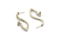 Earring Studs, 2 Antique Silver Plated Brass - Irregular Shaped Stud Earrings With Pad For 7mm Stone (47x17x1.8mm) N2416 H0079