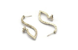 Earring Studs, 2 Antique Silver Plated Brass - Irregular Shaped Stud Earrings With Pad For 7mm Stone (47x17x1.8mm) N2416 H0079
