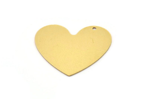 Brass Heart Charm, 4 Raw Brass Heart Charms With 1 Hole, Findings (27x30x0.60mm) A2743